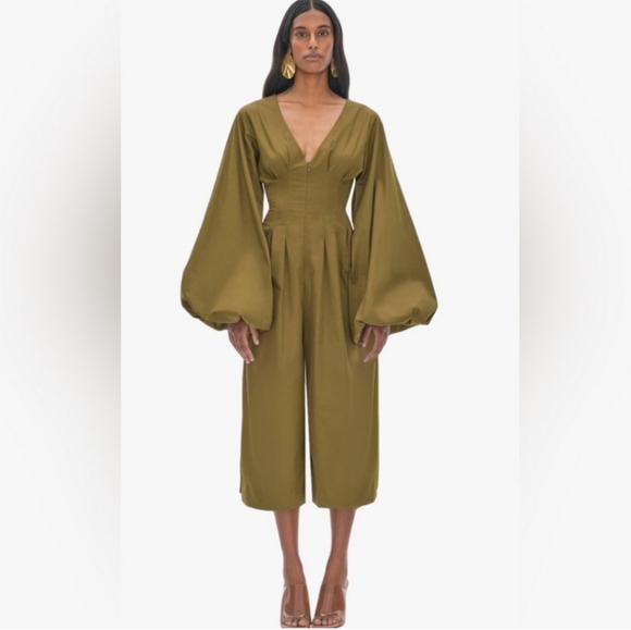 Andrea Iyamah NIA CULOTTE OLIVE JUMPSUIT Size MEDIUM - Picture 1 of 3